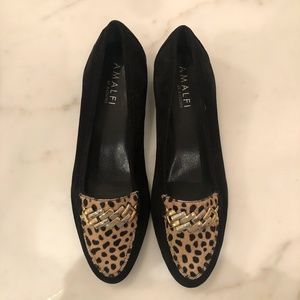 Amalfi by Rangoni Black Leopard Loafer Flats 6.5